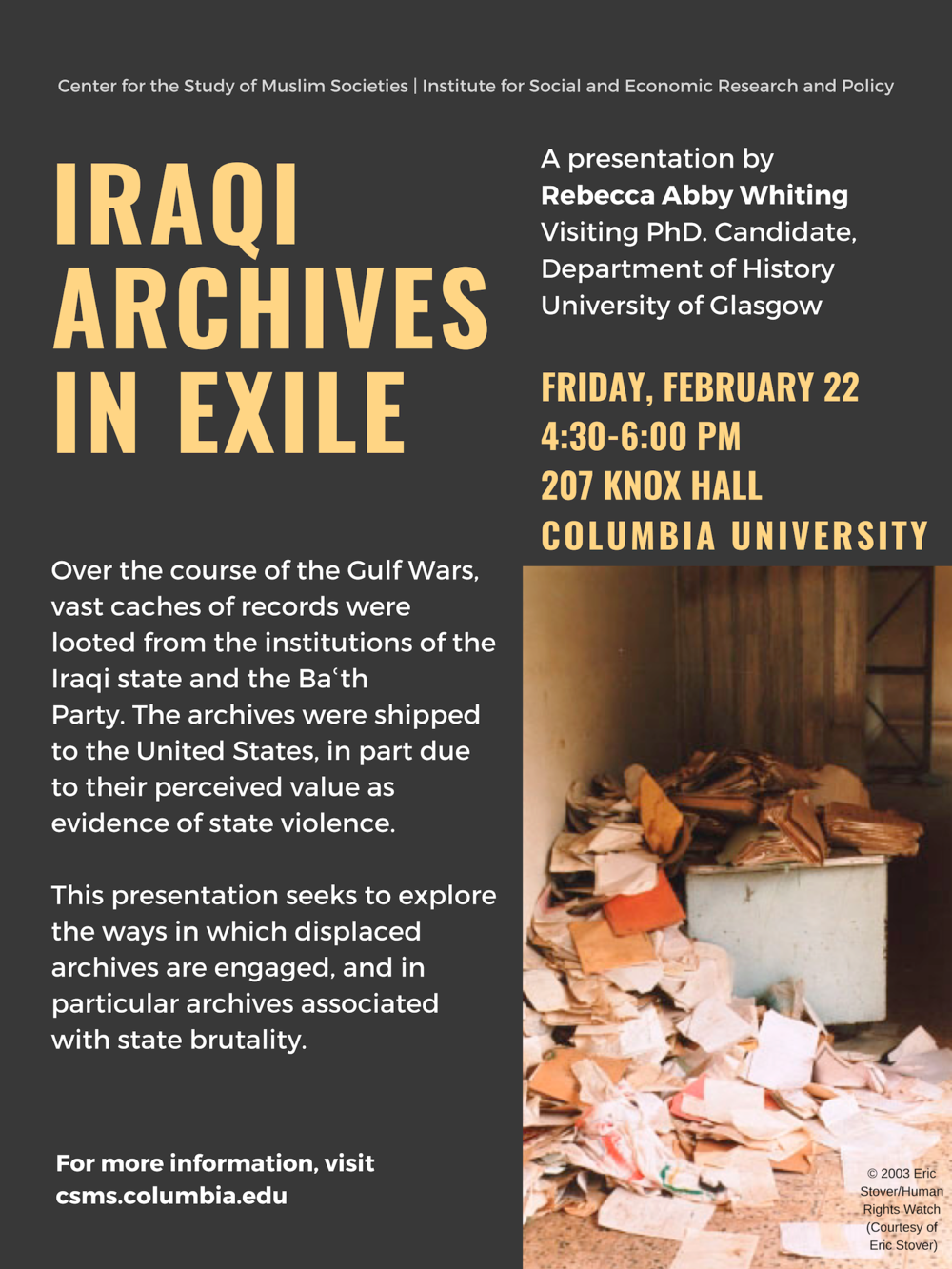 Iraqi Archives in Exile: A presentation by Rebecca Abby Whiting
